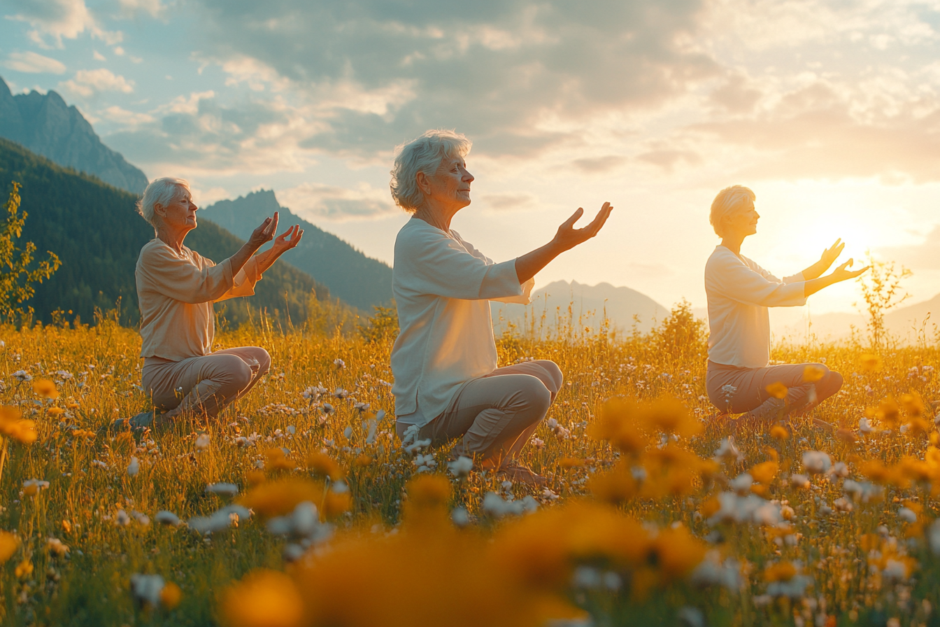 Старша жінка практикує йогу